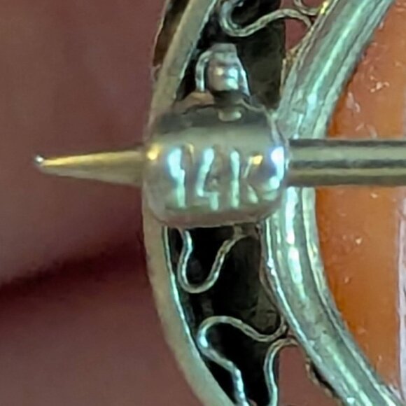 Antique 14k White Gold Large Cameo Filigree Pendant Brooch/Pin 1 1/2" x 1 1/2" - Picture 5 of 14